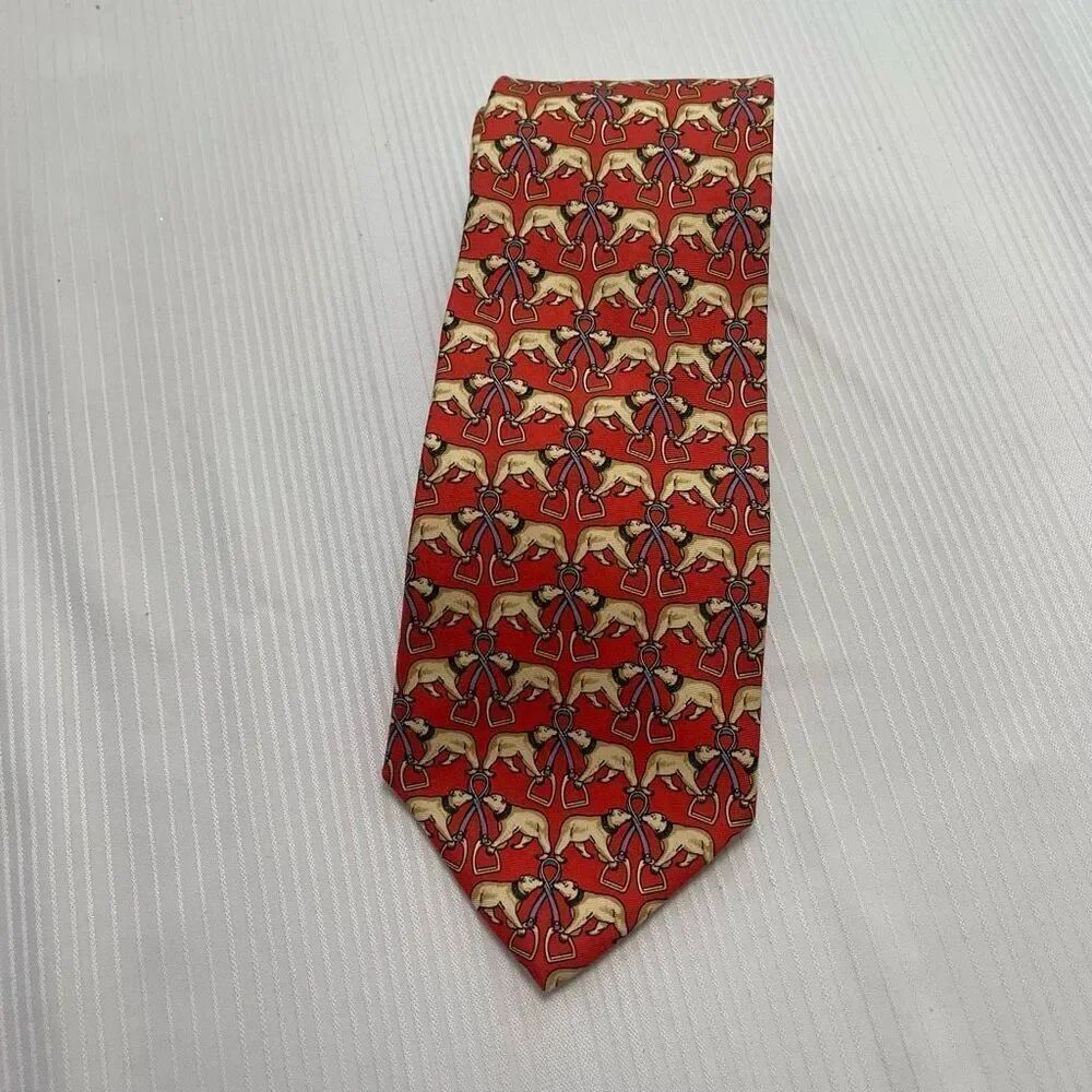 Brooks Brothers Red Silk Polar Bear Horsebit Tie Necktie